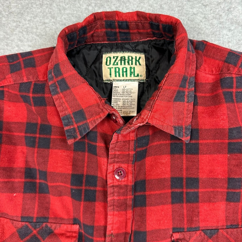 Ozark Trail Mens LT Red Black Buffalo Plaid‎ Quilted Lined Flannel Shirt Jacket - Picture 5 of 9